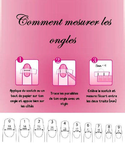 24 pièces. Rose et blanc avec motifs noirs. Tailles 0 à 11. Faux ongles, press on nails. Réutilisables. Finition brillante